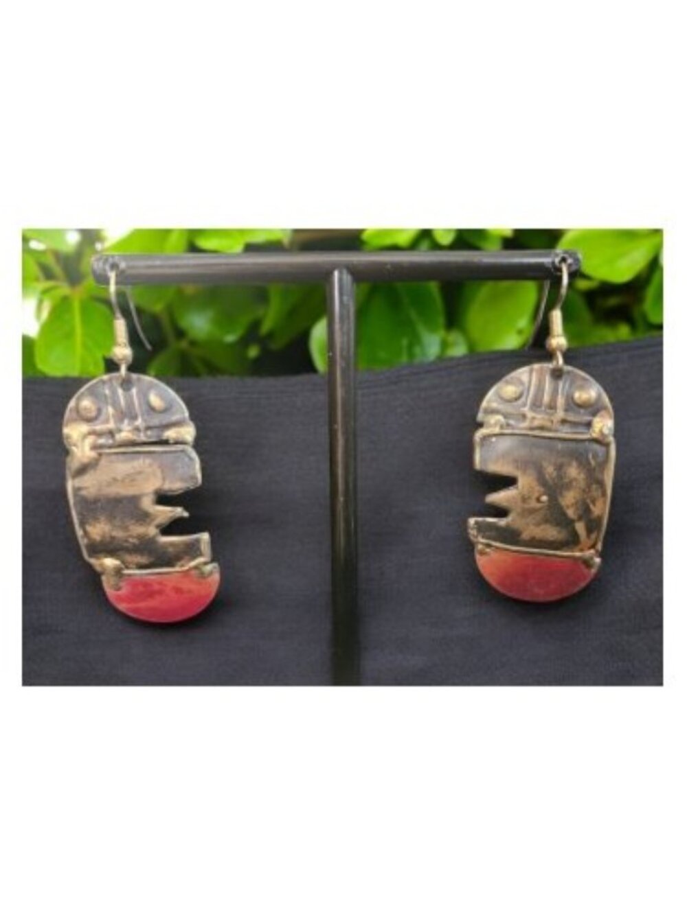 Vintage Brass Mayan Tribal Dangle Hook Earrings